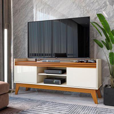 Rack TV até 50" 2 Portas Ripado 136cm Off White/Cedro