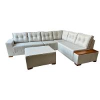 Sofá De Canto Malibu 3,20m X 2,40m Com Puff Linho Bege - 1