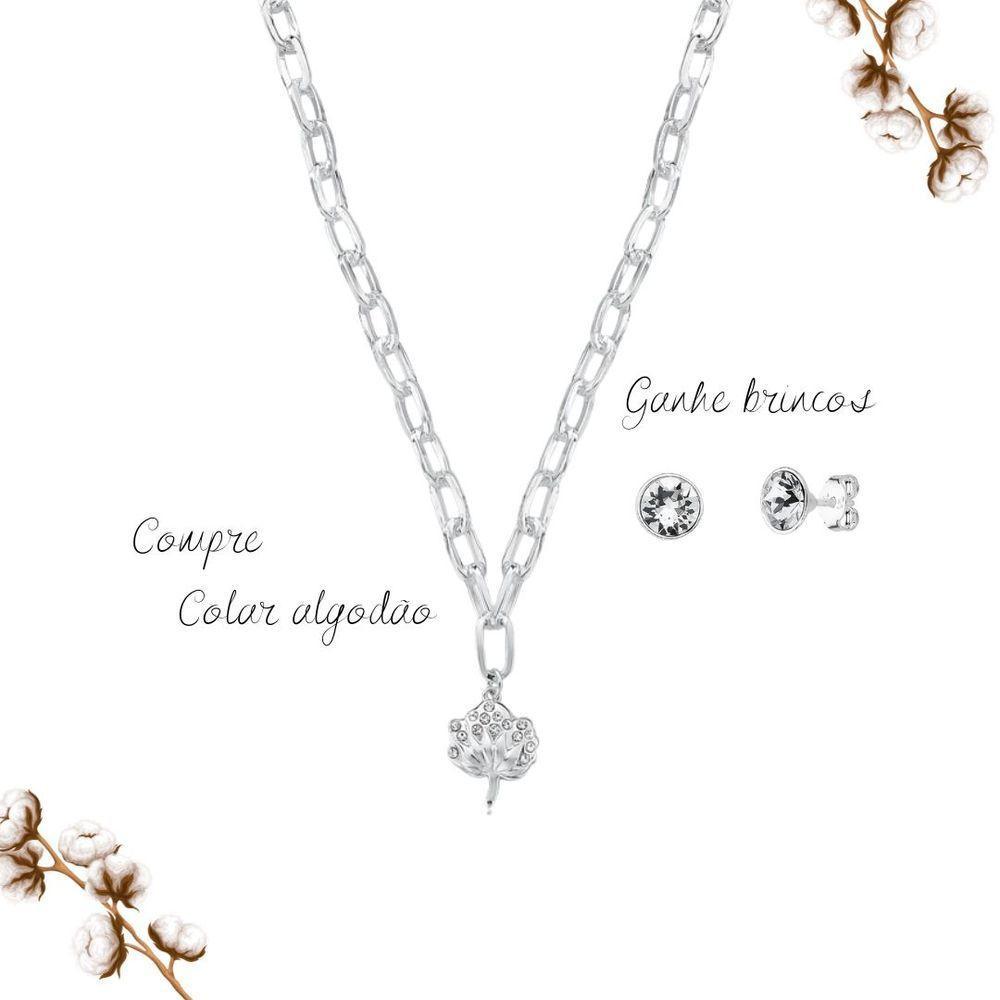 Colar Flor De Algodão Em Corrente De Elos Revestido Em Prata - 3