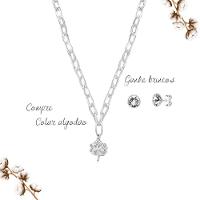 Colar Flor De Algodão Em Corrente De Elos Revestido Em Prata - 3