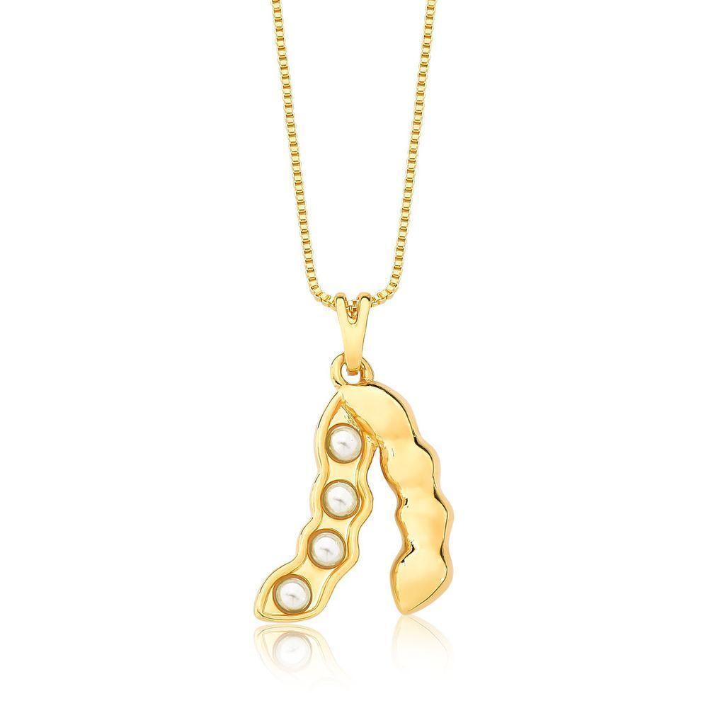 Colar Soja Com 4 Pérolas Revestido Em Ouro - 1