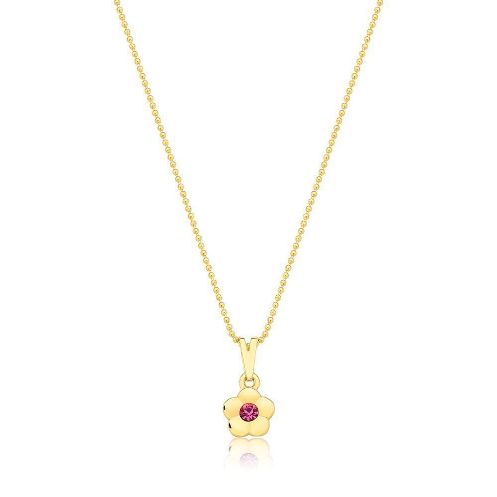 Colar Florzinha Com Cristal Revestido Em Ouro - 1
