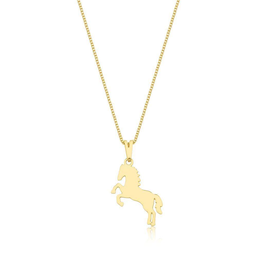Colar Silhueta Cavalo Em Corrente Veneziana Revestido Em Ouro - 1