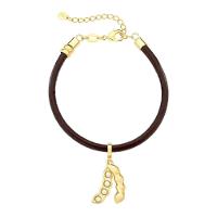 Pulseira De Couro Natural Com Charm Soja 4 Pérolas - 1