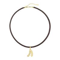 Colar De Couro Natural Com Charm Soja 4 Pérolas - 1