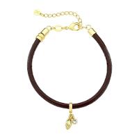 Pulseira De Couro Cacau Com Ponto De Luz Revestido Em Ouro - 1