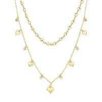 Colar Duplo Corações E Cristais Com Revestimento Em Ouro - 1