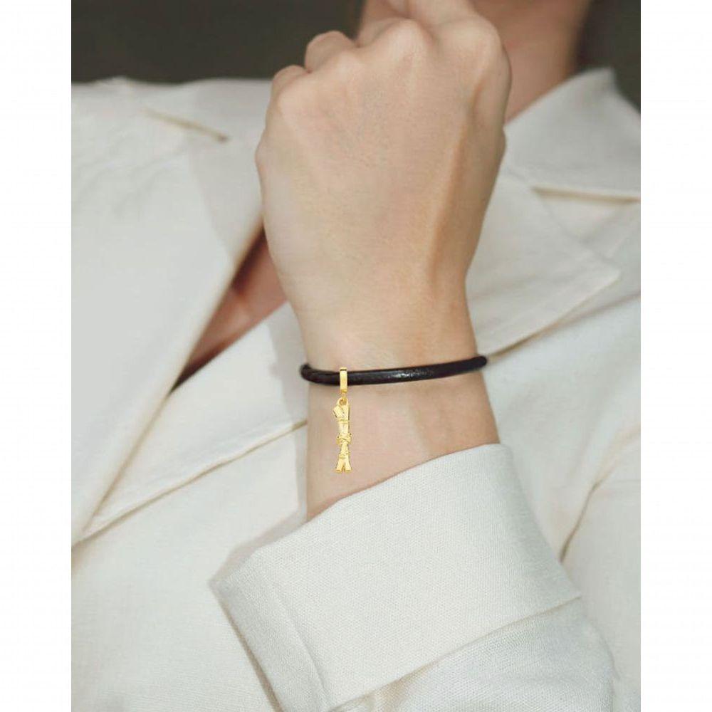 Pulseira De Couro Natural Com Charm Cana De Açúcar Revestido Em Ouro - 3