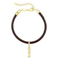 Pulseira De Couro Natural Com Charm Cana De Açúcar Revestido Em Ouro - 1