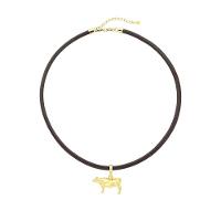 Colar De Couro Natural Café Com Pingente Boi Revestido Em Ouro Tamanho 42cm - 3