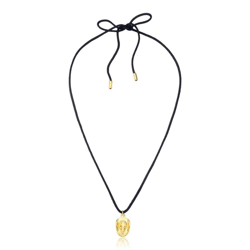 Colar Chapéu No Cordão De Algodão Revestido Em Ouro Cor Preto - 1