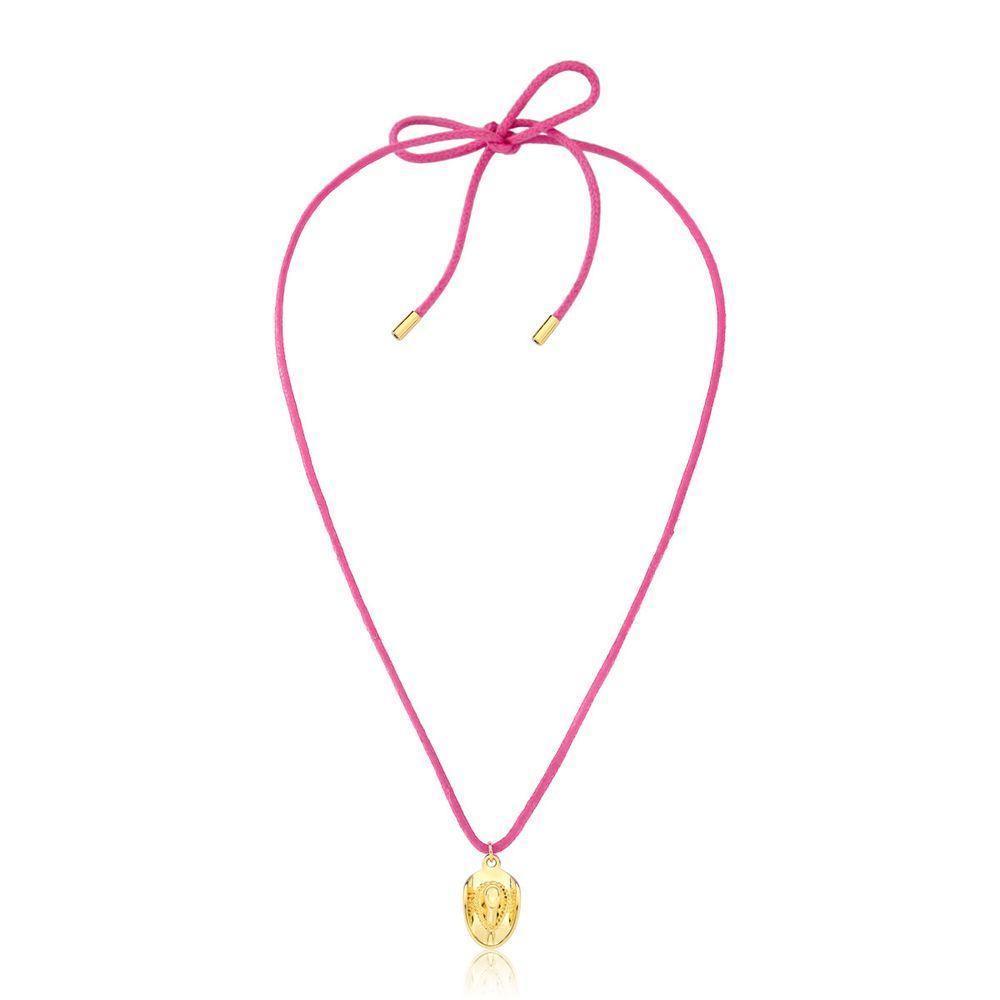 Colar Chapéu No Cordão De Algodão Revestido Em Ouro Cor Rosa - 1