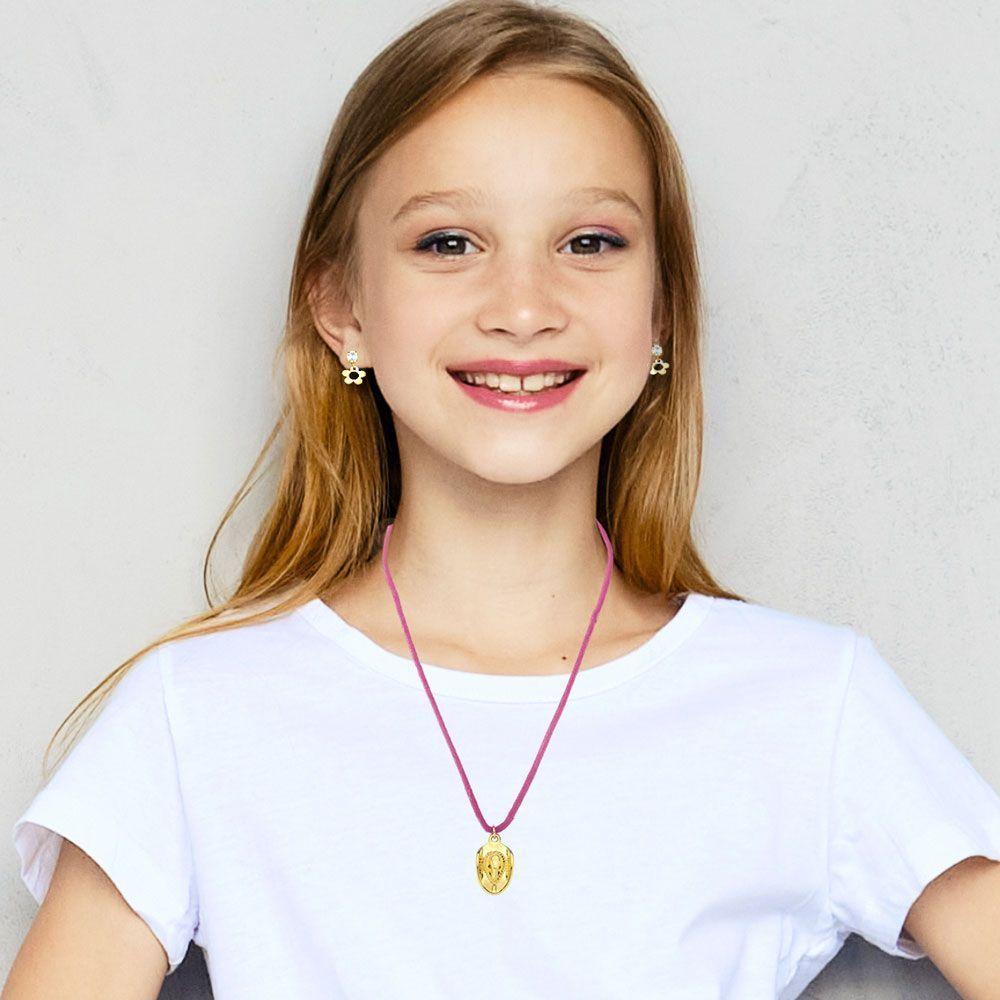 Colar Chapéu No Cordão De Algodão Revestido Em Ouro Cor Rosa - 3