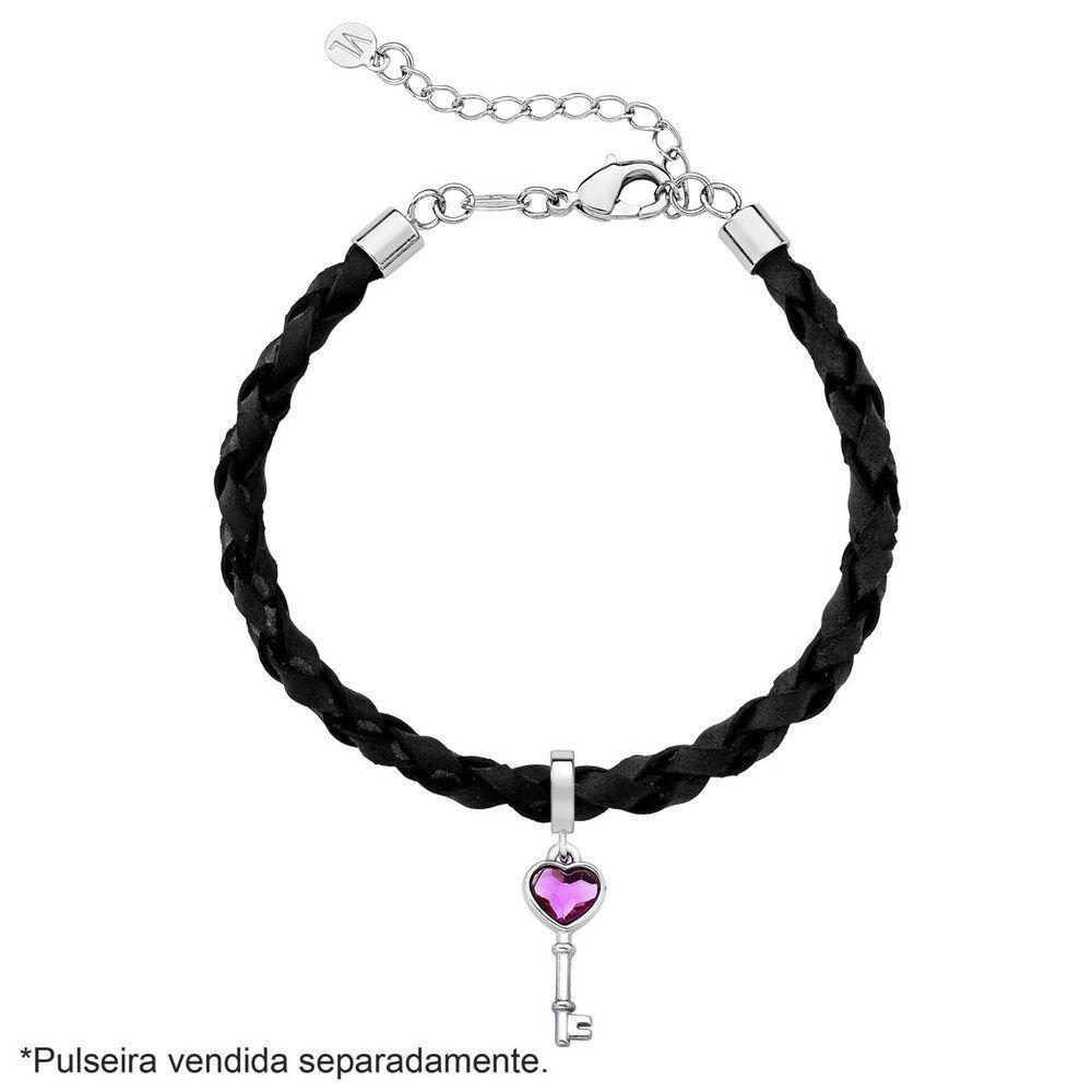 Charm Chave Com Coração De Cristal Revestido Em Ródio - 2