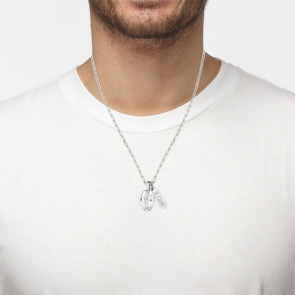 Colar Grão De Café Na Corrente De Elos Com Revestimento Prateado - 3