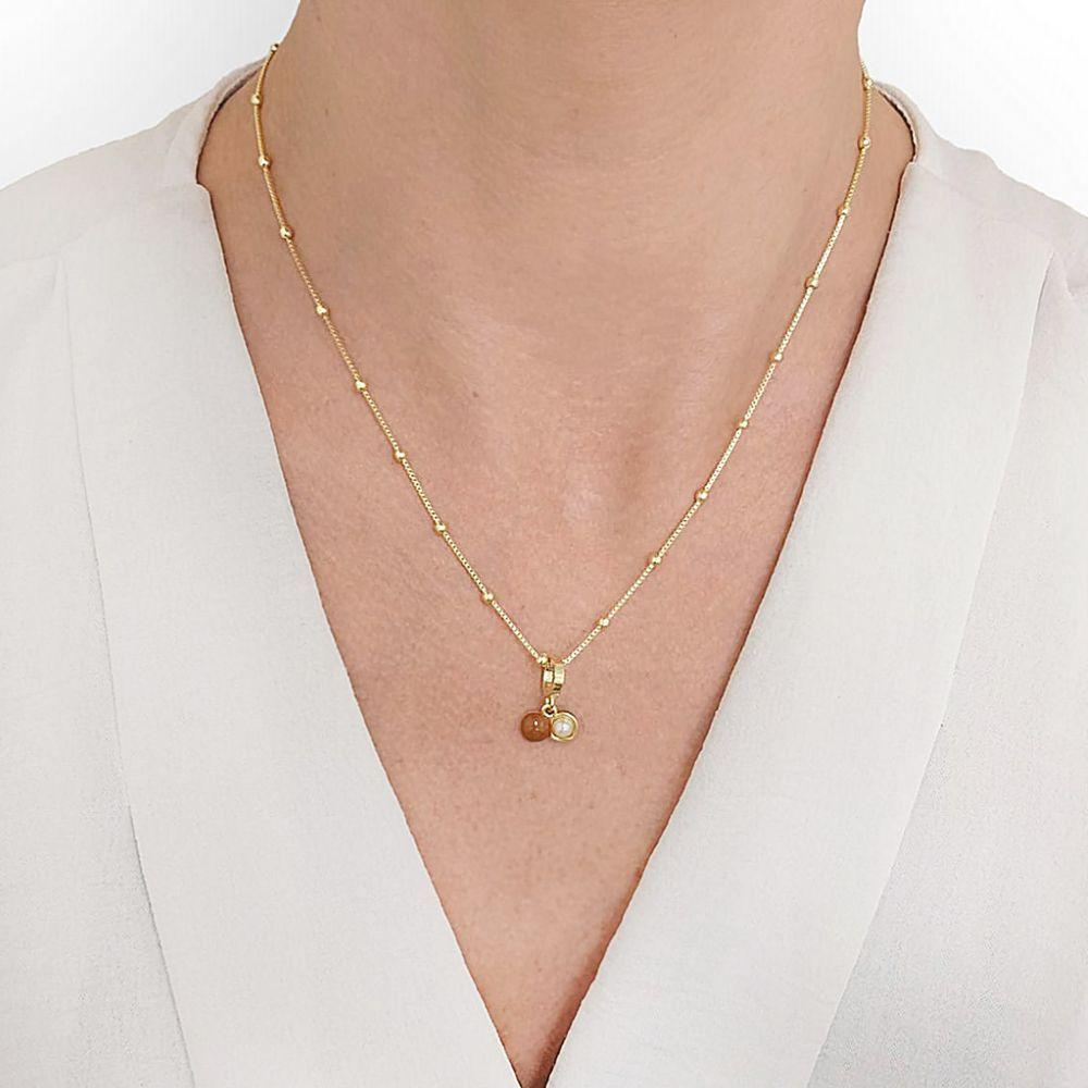 Colar Macadâmia Pequena Esmaltada Com Pérola E Revestimento Em Ouro - 2