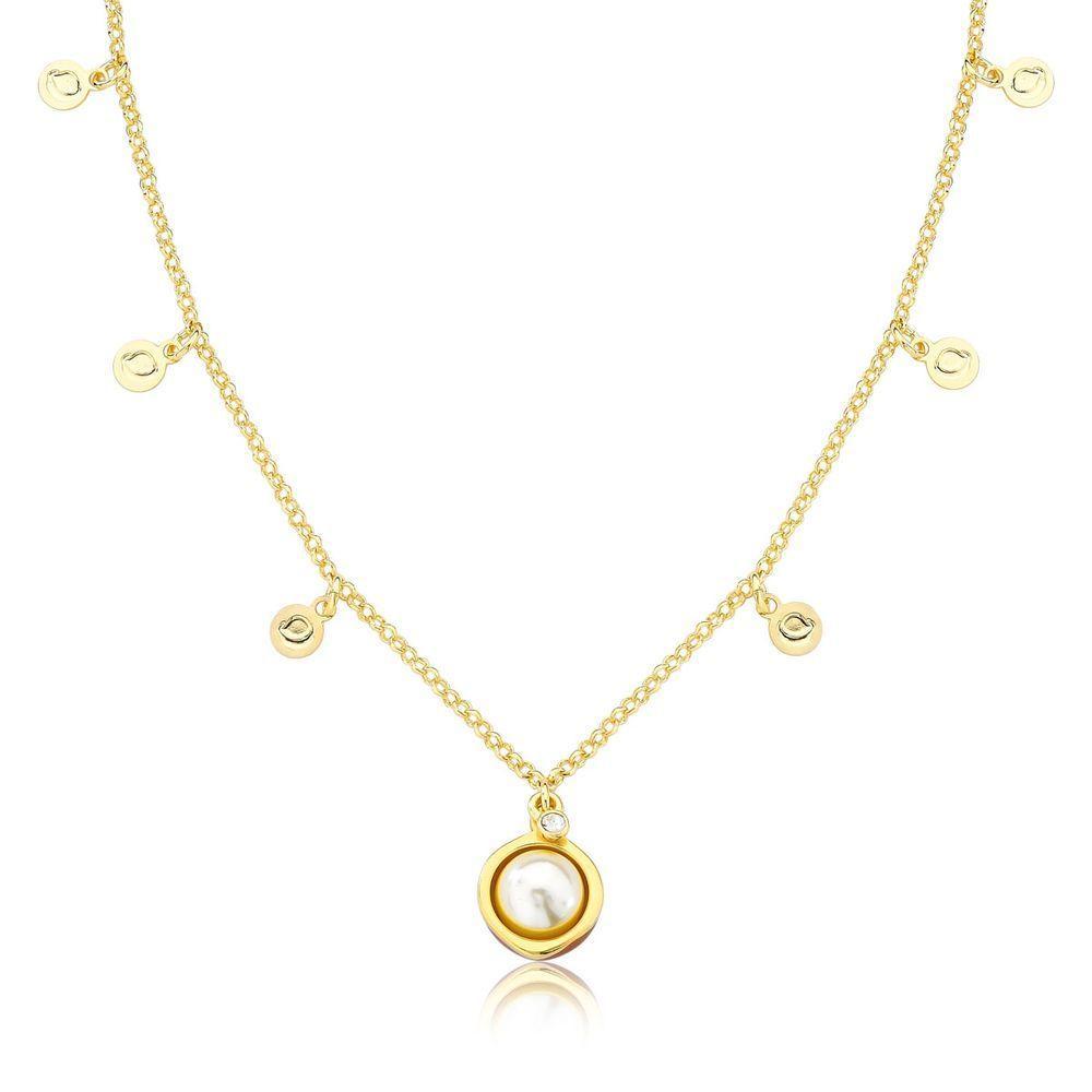 Colar Macadâmia Com Medalhinhas Revestido Em Ouro - 1