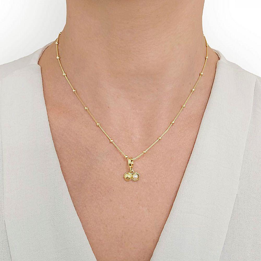 Colar Macadâmia Pequena Com Pérola E Revestimento Em Ouro - 3