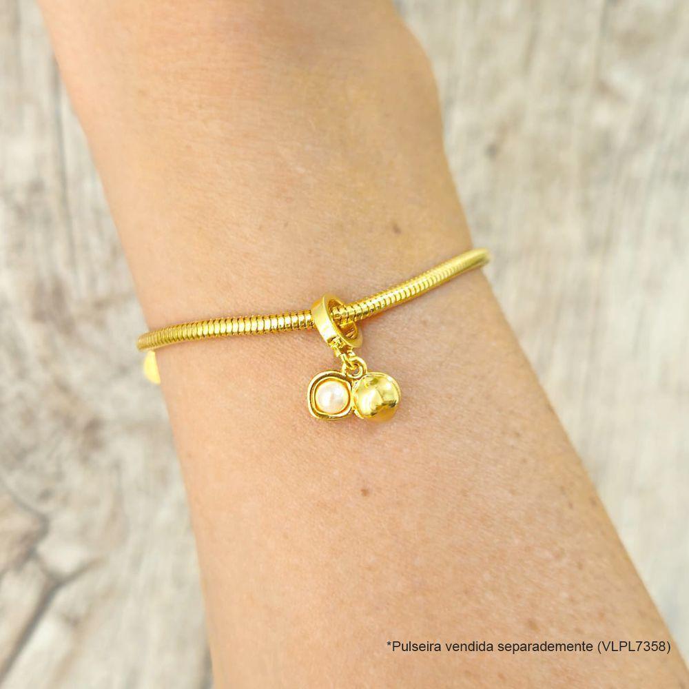 Charm Macadâmia Pequena Com Pérola E Revestimento Ouro - 3