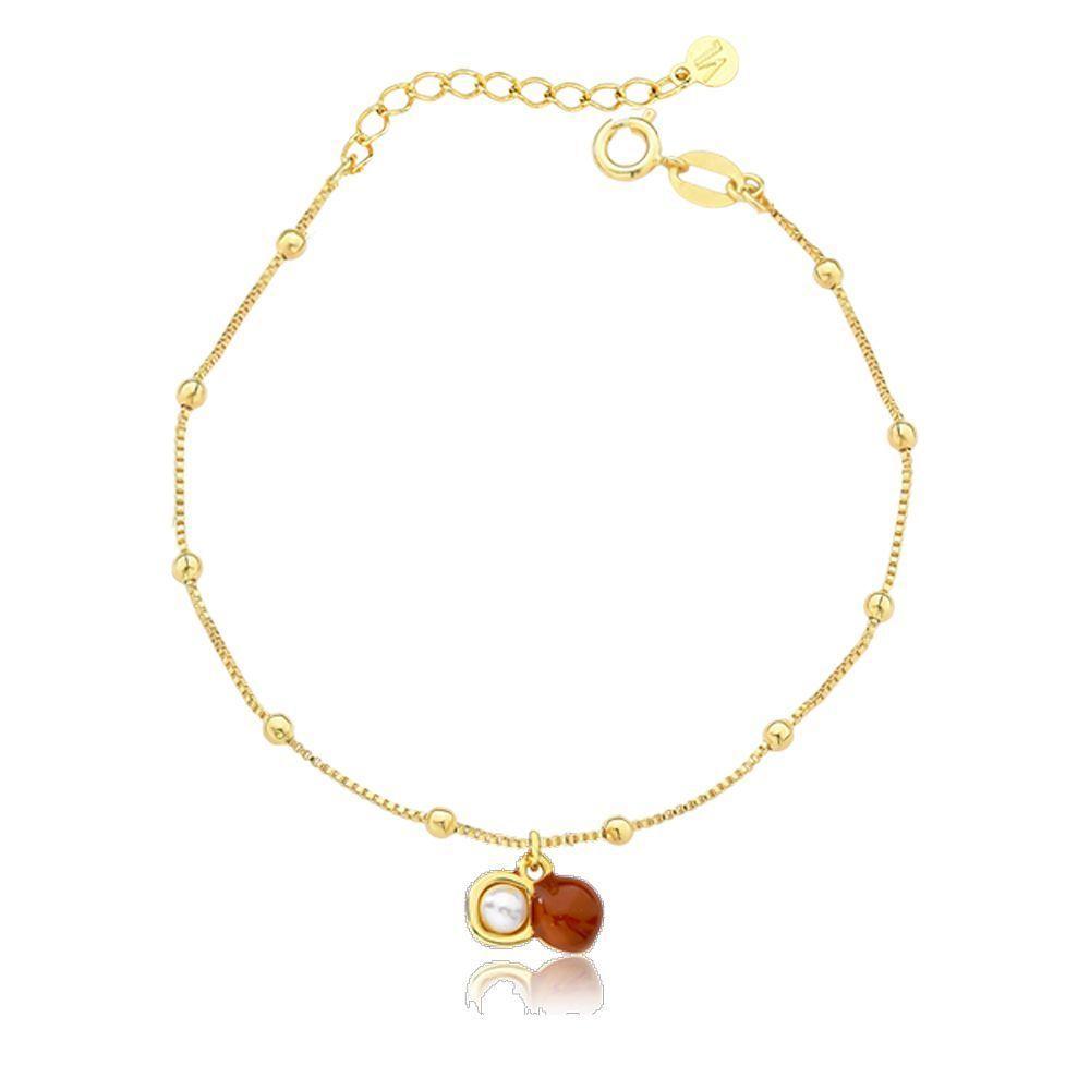 Pulseira Macadâmia Pequena Com Pérola E Revestimento Em Ouro - 1