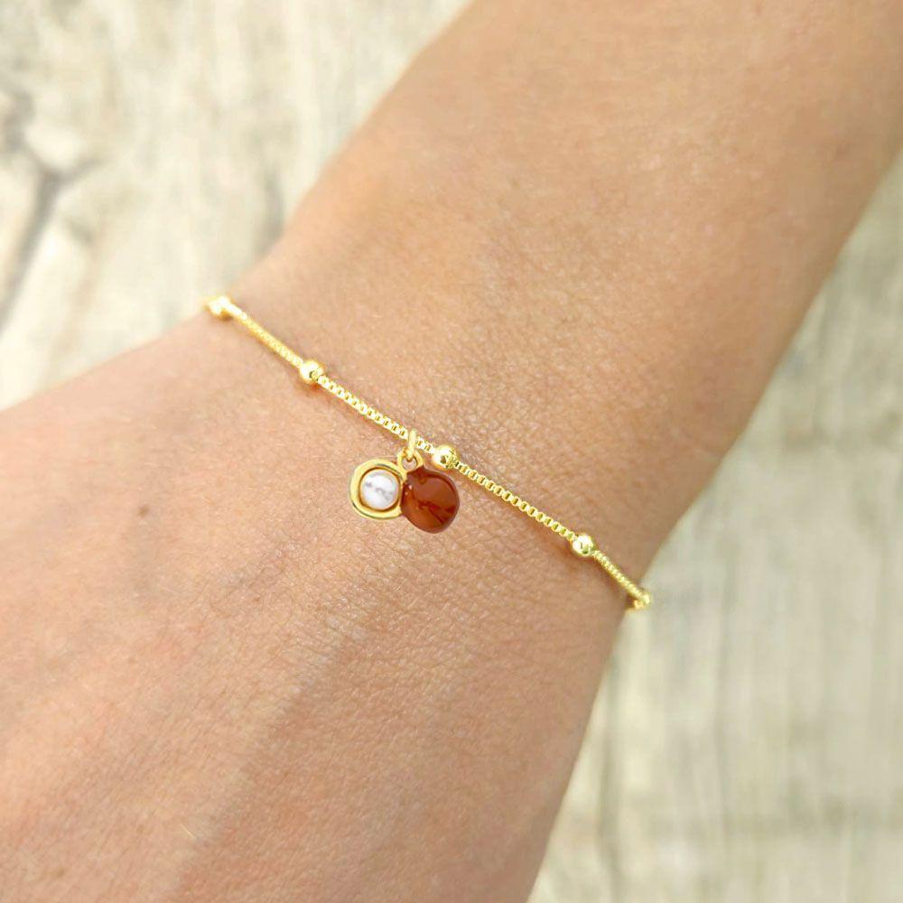 Pulseira Macadâmia Pequena Com Pérola E Revestimento Em Ouro - 2