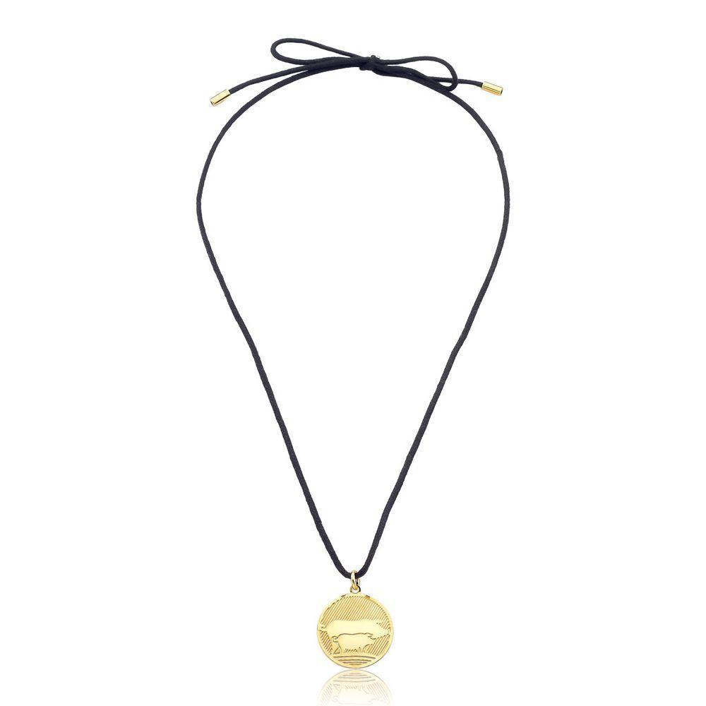 Cordão De Algodão Com Pingente Suinocultura Revestido Em Ouro - 1