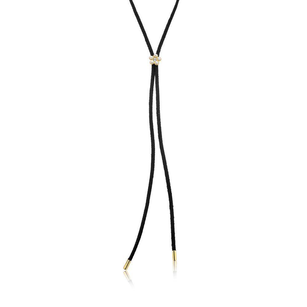 Cordão De Camurça Com Flor De Pérolas E Ponteiras Douradas - 3