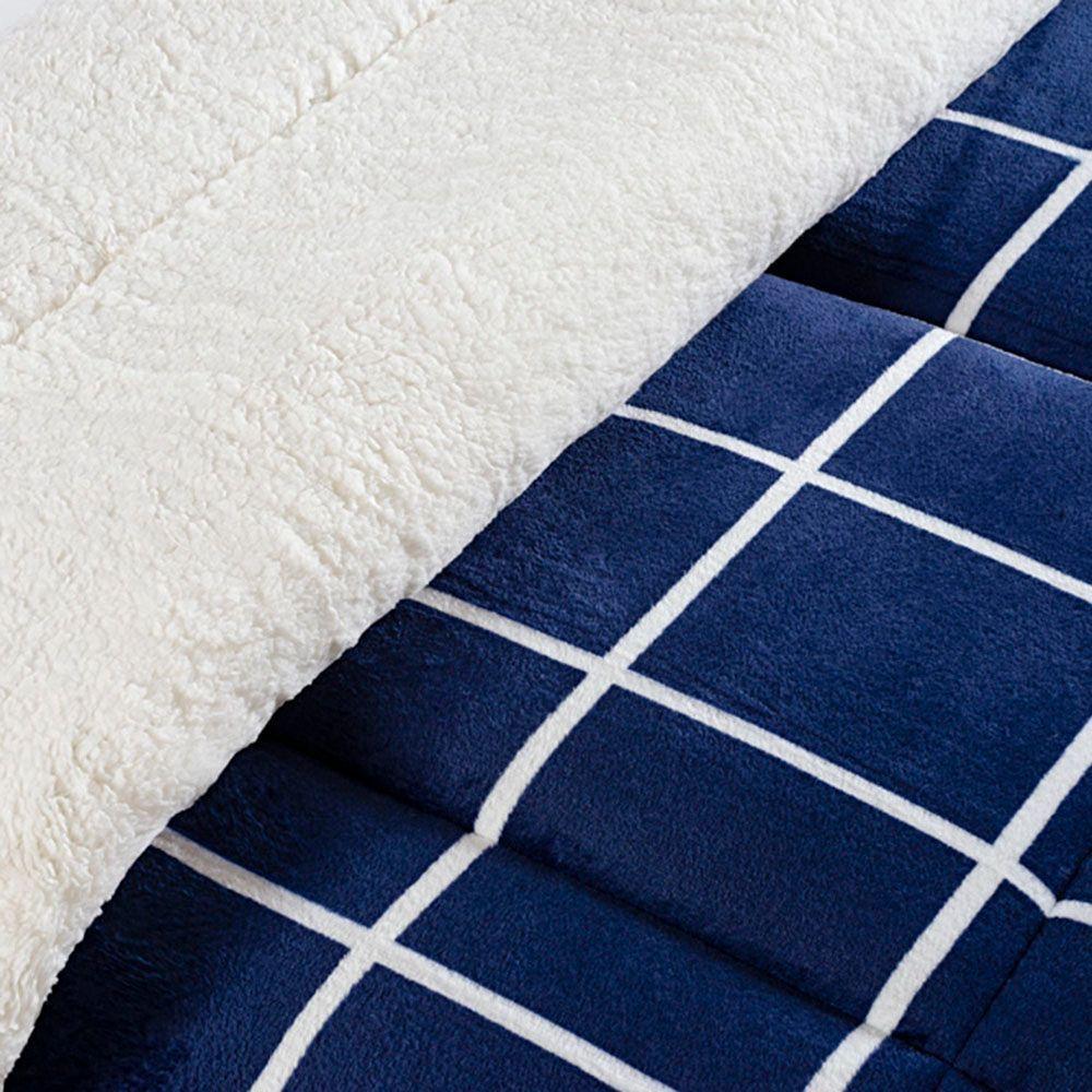 Edredom Coberdrom Austim Solteiro Original Sherpa E Manta - Marinho - 3