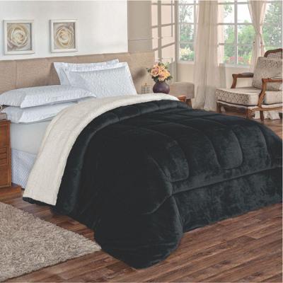 Edredom Bariloche Queen Dupla Face Sherpa Toque Lã Carneiro - Marinho