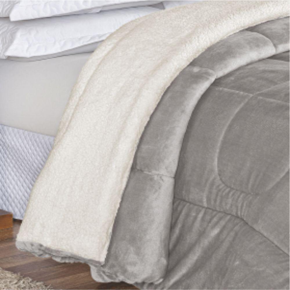 Edredom Bariloche King Dupla Face Sherpa Toque Lã Carneiro - Cinza - 2