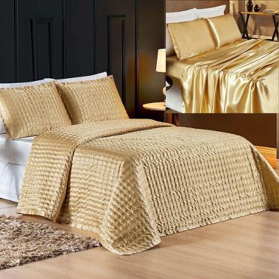Coordenado Cobre Leito E Lençol La Fiori Padrão 7 Peças - Dourado