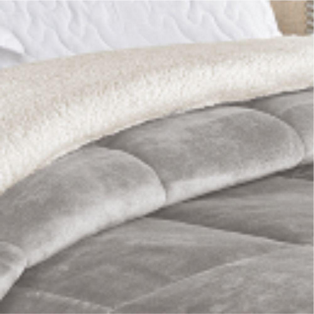 Edredom Coberdrom Versátil Queen Sherpa Toque Lã Carneiro - Cinza - 3