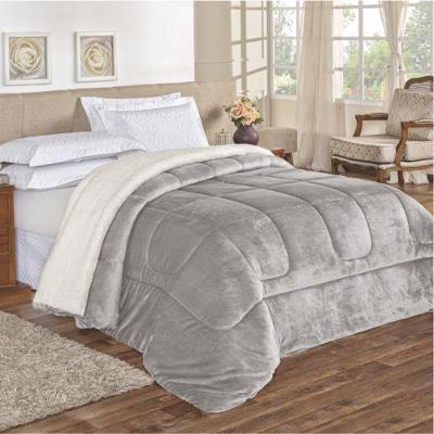 Edredom Coberdrom Versátil Queen Sherpa Toque Lã Carneiro - Cinza