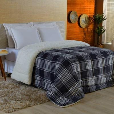 Edredom Coberdrom Sonobom Solteiro Sherpa E Manta - Xadrez Azul