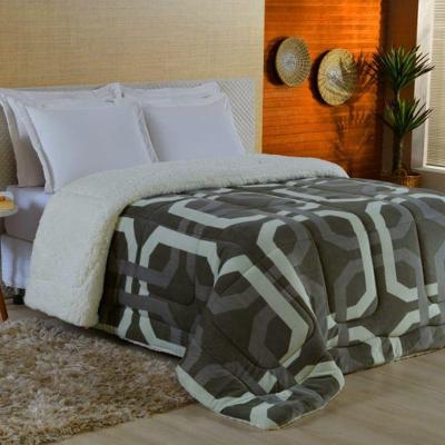 Edredom Coberdrom Sonobom Queen Sherpa E Manta - Geométrico Cinza