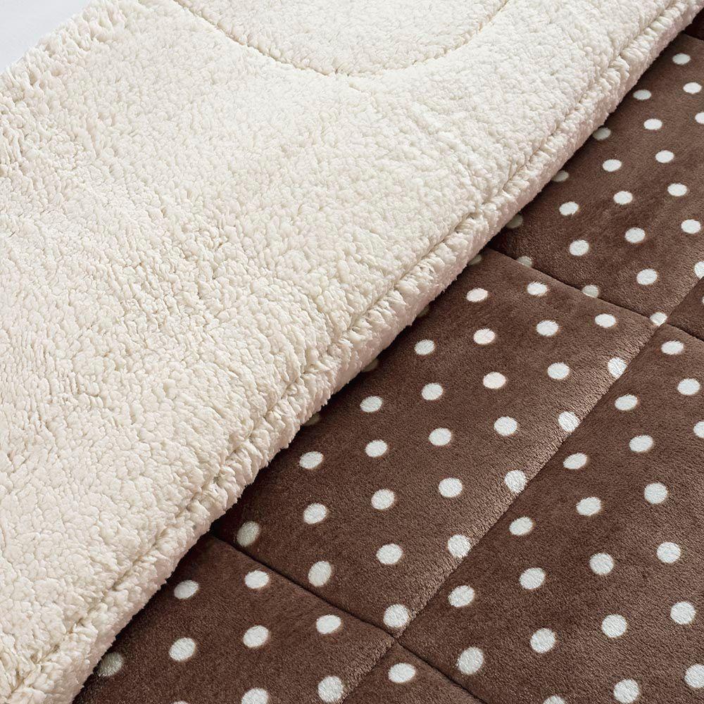 Edredom Coberdrom Romantico Poá Queen Sherpa E Manta Flannel - Cáqui - 2