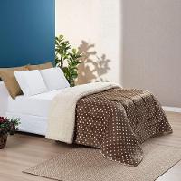 Edredom Coberdrom Romantico Poá Queen Sherpa E Manta Flannel - Cáqui - 1