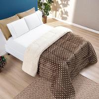 Edredom Coberdrom Romantico Poá Queen Sherpa E Manta Flannel - Cáqui - 4