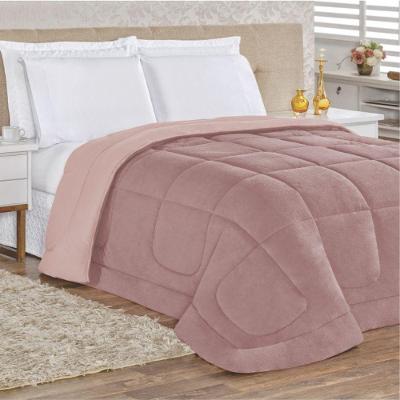 Edredom Coberdrom Queem Malha Algodão E Manta Flannel - Rosê
