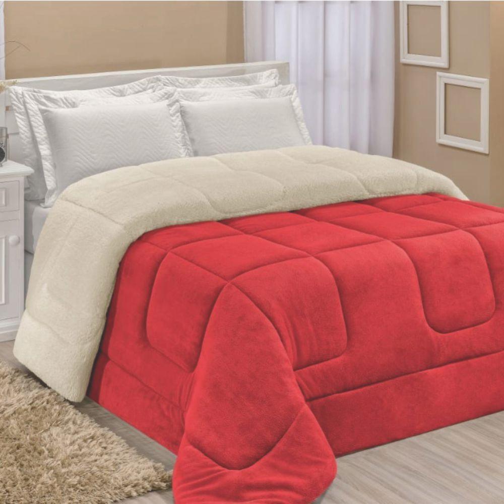 Edredom Coberdrom Fenix Queen Sherpa E Manta - Vermelho - 1