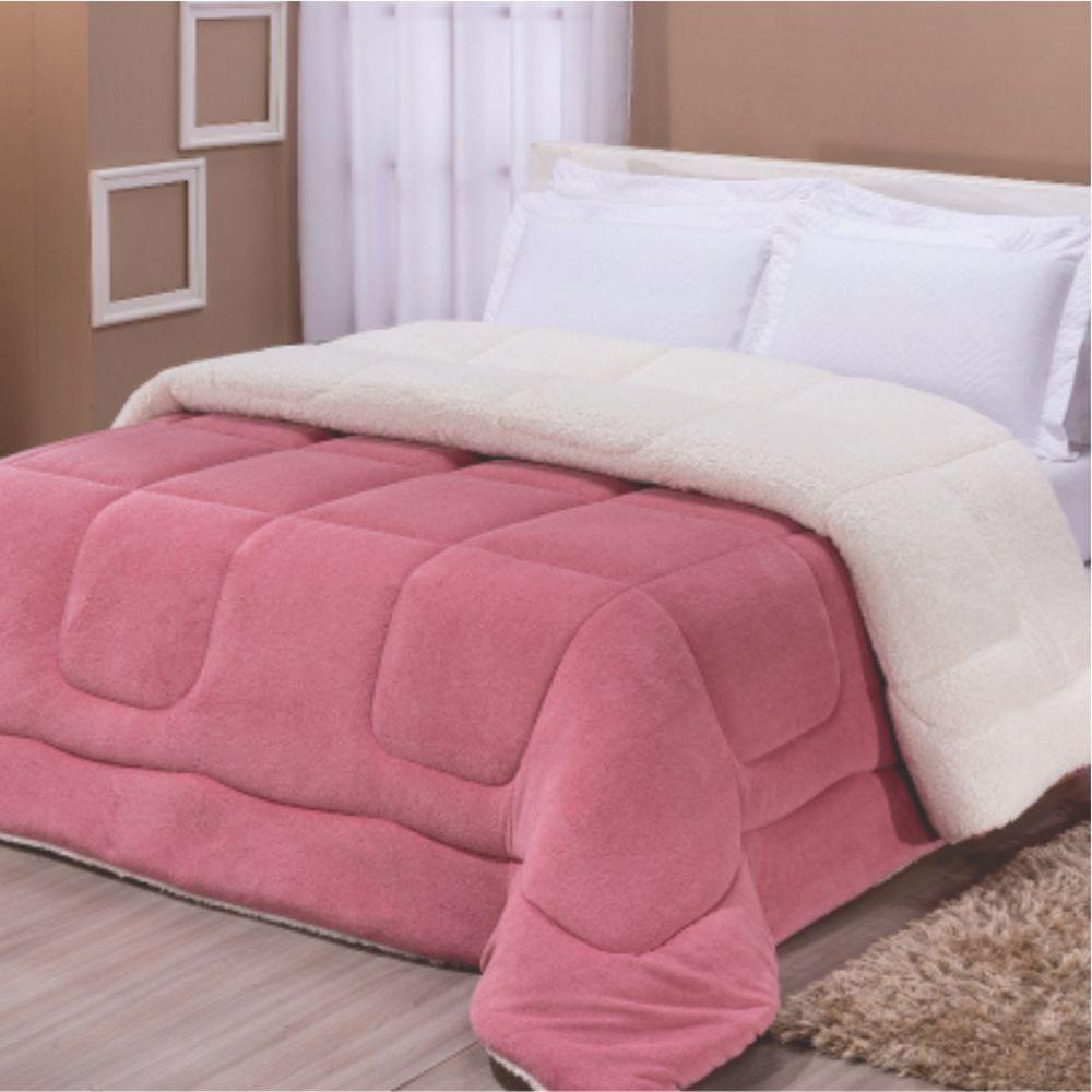 Edredom Coberdrom Fenix King Sherpa E Manta - Rosê - 1