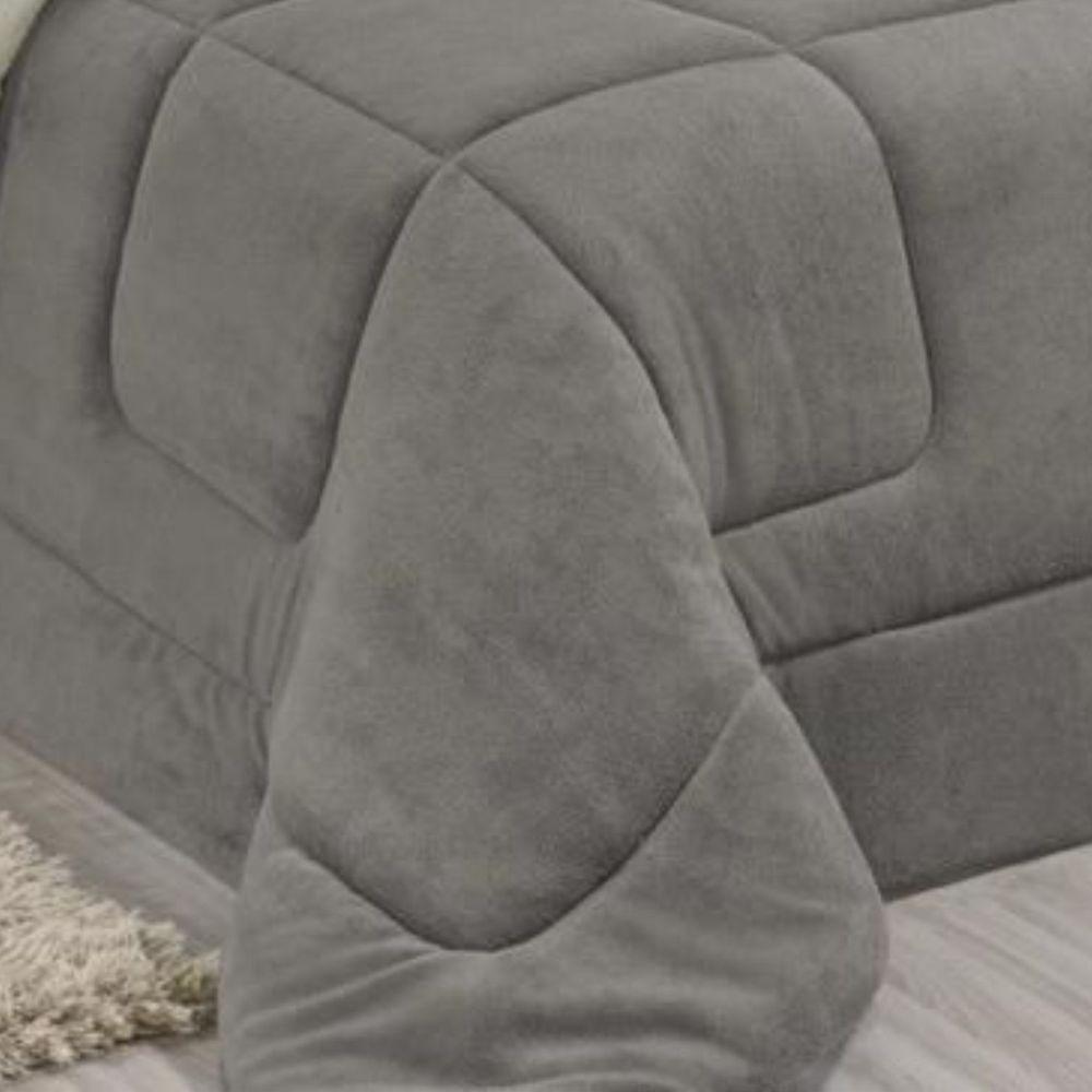 Edredom Coberdrom Fenix King Sherpa E Manta - Cinza - 3