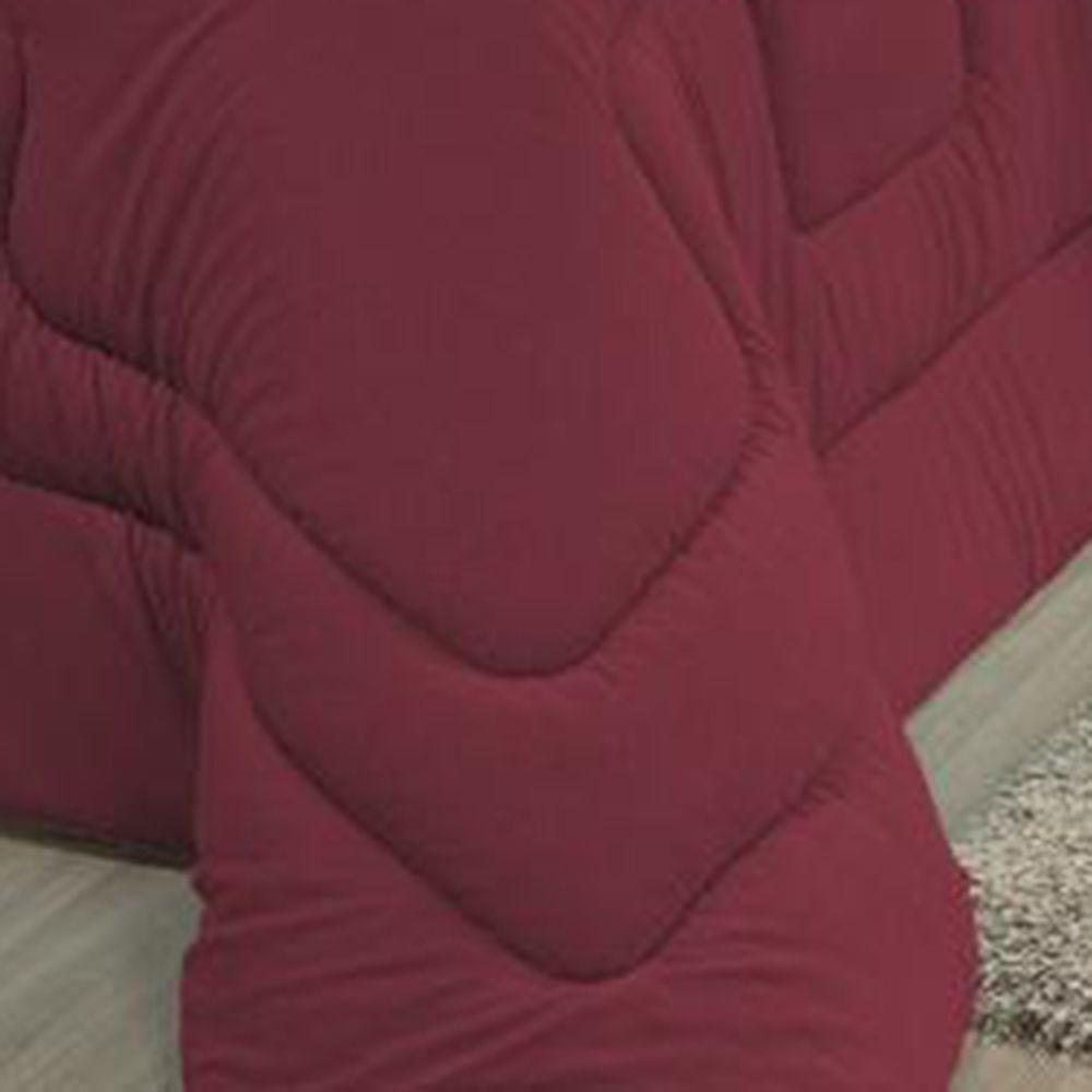 Edredom Em Malha 100% Algodão Solteiro Dupla Face - Vinho - Bege - 3
