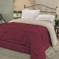 Edredom Em Malha 100% Algodão Solteiro Dupla Face - Vinho - Bege - 1