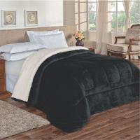 Edredom Esquimó Solteiro Dupla Face Sherpa Toque Lã Carneiro - Azul Marinho - 1