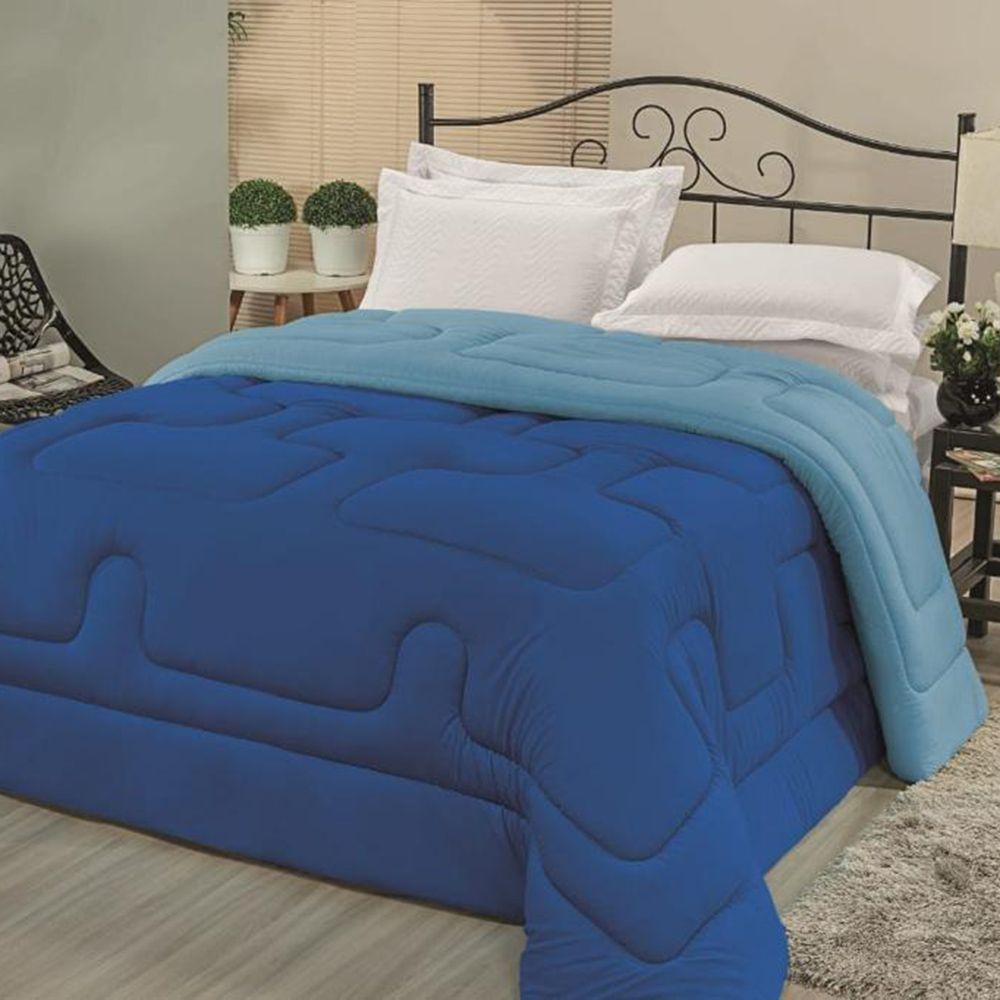 Edredom Em Malha 100% Algodão Solteiro Dupla Face - Royal - Turquesa - 1