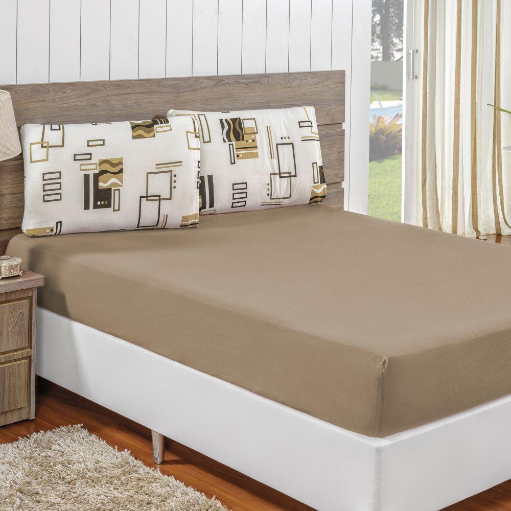 Jogo De Lençol King Em Malha 100% Algodão 3 Peças - Avelã - 1