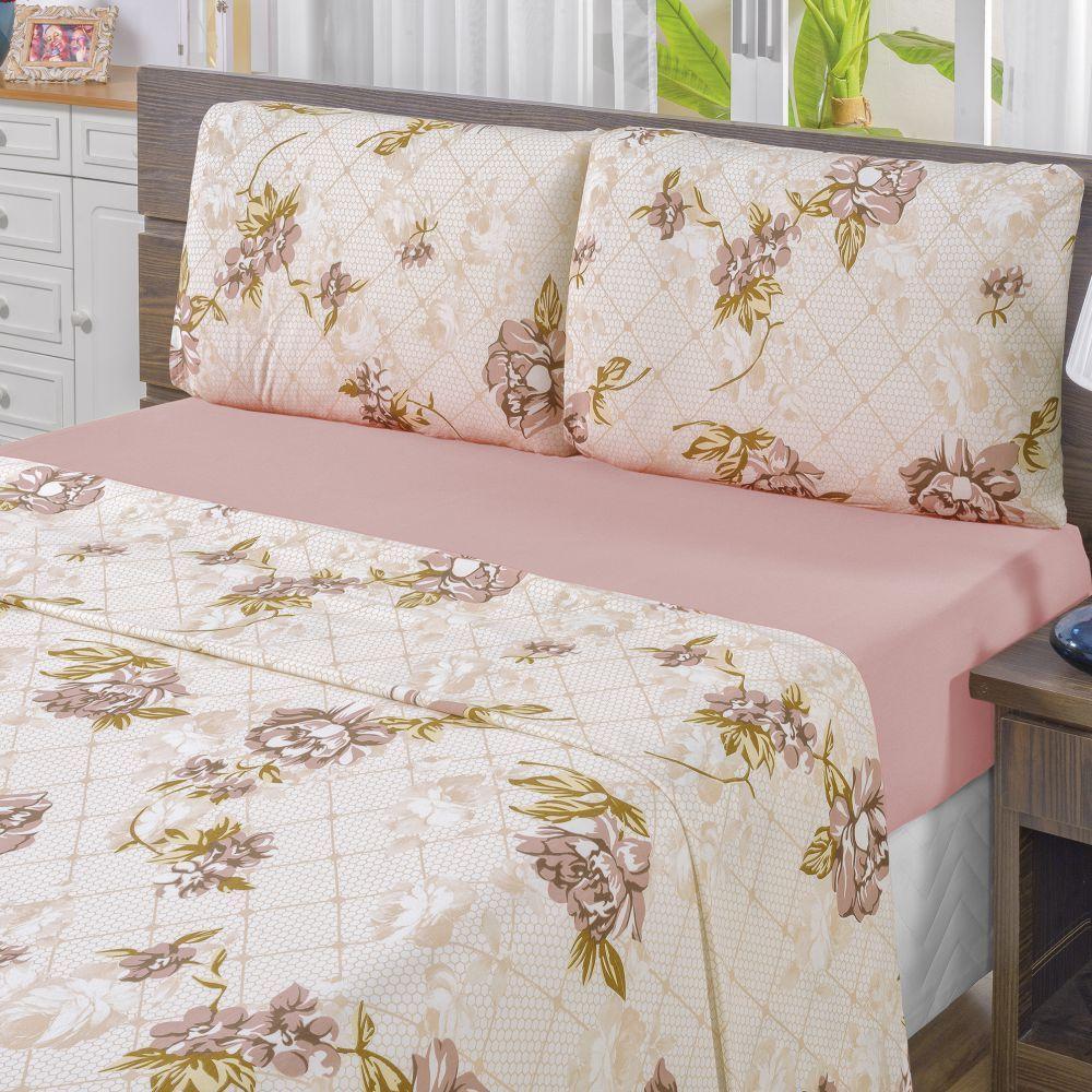 Jogo De Lençol Solteiro Em Malha 100% Algodão 3 Peças - Geométrico Rosê - 1