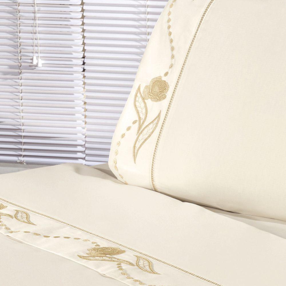 Jogo De Lençol Queen Imperio 4 Peças Percal 180 Fios - Palha - 2