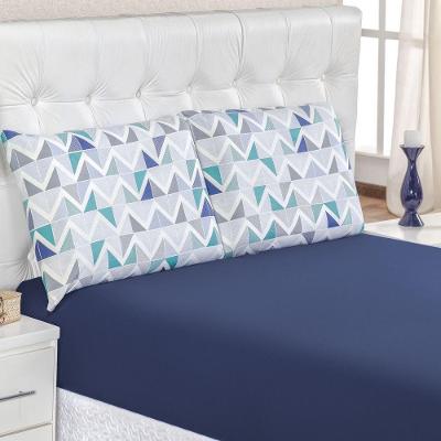 Jogo De Lençol Padrão Em Malha 100% Algodão 3 Peças - Azul